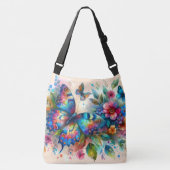Sac Ajustable Aquarelle Papillon Floral Fleurs Bleu rose (Devant)