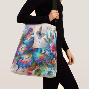 Sac Ajustable Aquarelle Papillon Floral Fleurs Bleu rose