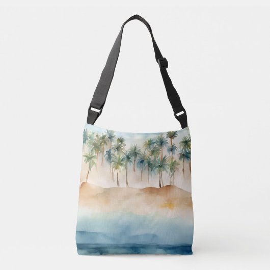 Sac Ajustable Aquarelle Plage tropicale Plage Scène Palmiers Sab (Devant)