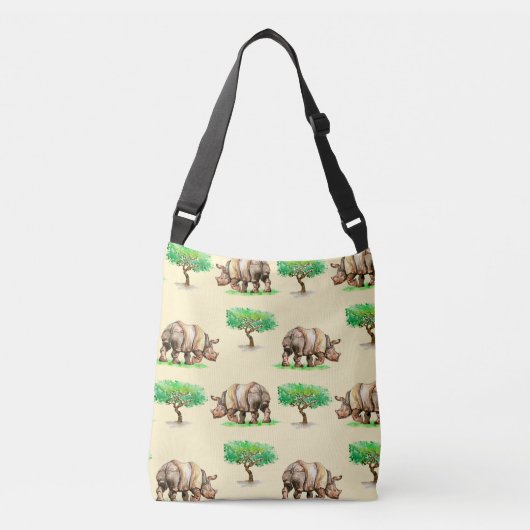 Sac Ajustable Aquarelle Rhino : Motif peint à la main. (Devant)