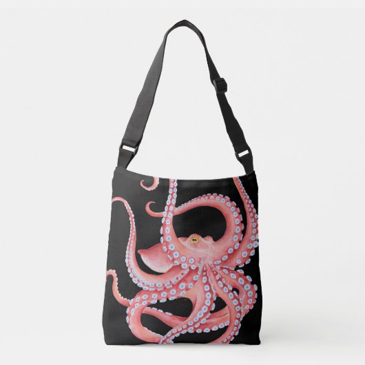 Sac Ajustable Aquarelle rouge octopique en noir (Devant)