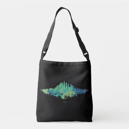 Sac Ajustable Aquarelle Skyline de Chicago en bleu et vert (Dos)