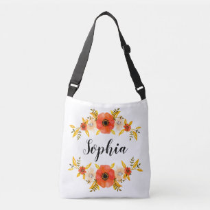 Sac Ajustable Aquarelle stylée Floral Wreath Texte personnalisé