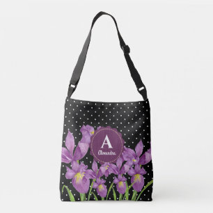Sac Ajustable Aquarelle violet Iris noir blanc Pois