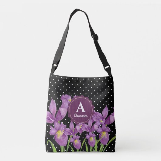 Sac Ajustable Aquarelle violet Iris noir blanc Pois (Dos)