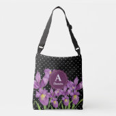 Sac Ajustable Aquarelle violet Iris noir blanc Pois (Devant)