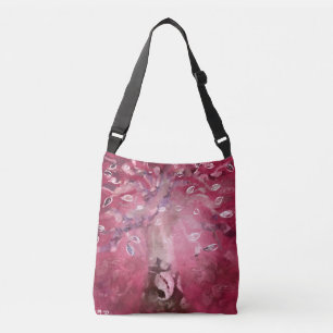 Sac Ajustable Arbre Abstrait Art rose Feuilles blancs Brown