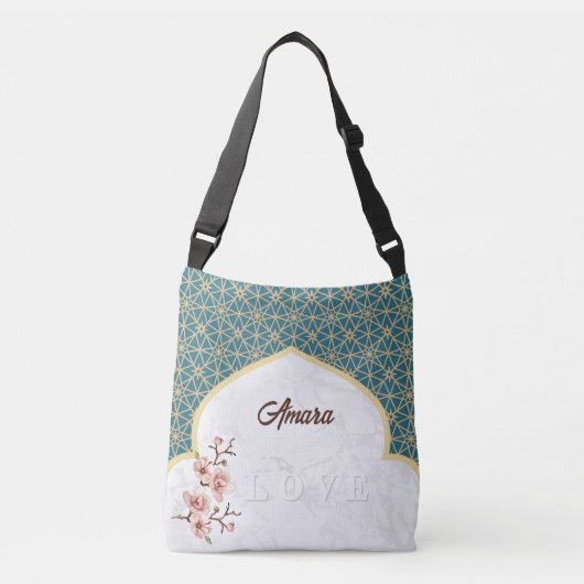 Sac Ajustable Arc Arabesque Élégant | Turquoise Profond et Or (Devant)