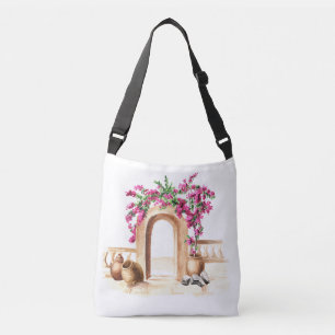 Sac Ajustable Architecture méditerranéenne, fleurs, aquarelle, h