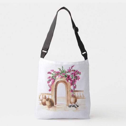 Sac Ajustable Architecture méditerranéenne, fleurs, aquarelle, h (Devant)