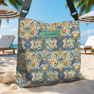 Sac Ajustable Art de carreaux de citrons méditerranéens bleus si