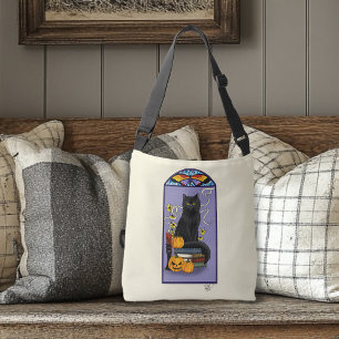 Sac Ajustable Art Nouveau Chat Noir Citrouille Violet Automne Ja