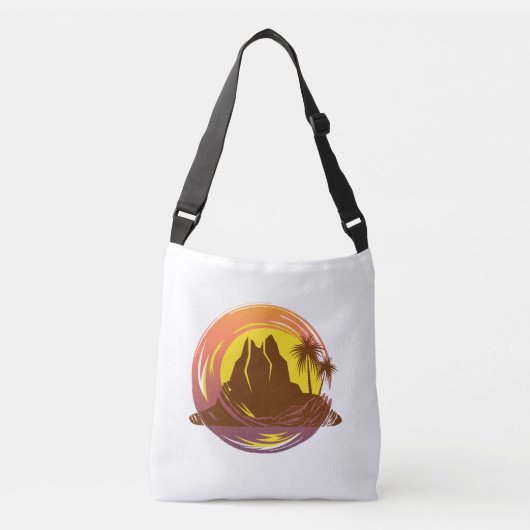 Sac Ajustable Badge avec paysage volcanique tropical et palmiers (Devant)