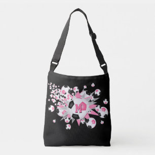 Sac Ajustable Balles de football roses noires étoiles monogrammé