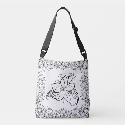 Sac Ajustable Beauté monochrome Fleur noire et blanche (Devant)