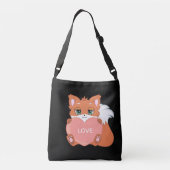 Sac Ajustable Bébé mignon renard avec coeur sur Black Crossbody (Dos)