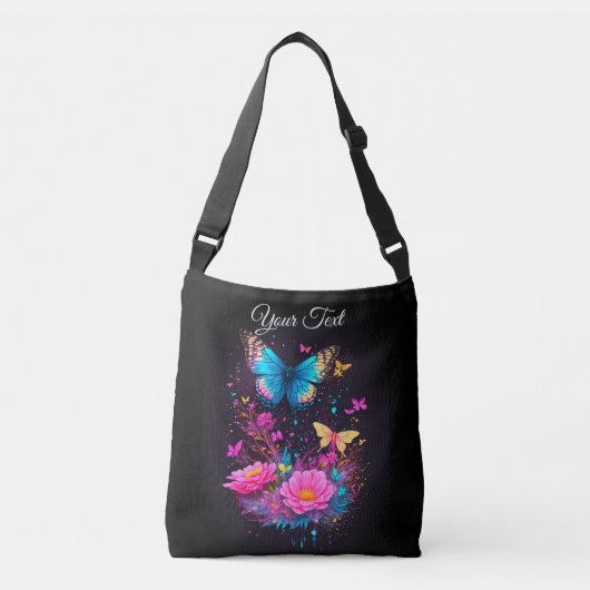 Sac Ajustable belle aquarelle chic Papillons fleurs roses (Devant)