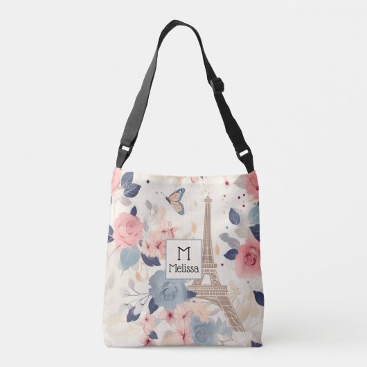 Sac Ajustable Belles Fleurs et Tour Eiffel Paris Monogramme (Dos)