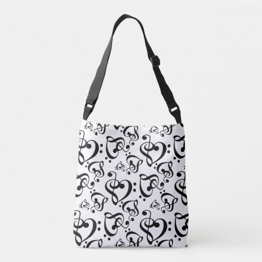 Sac Ajustable Black And White Clef Hearts Music Notes Motif (Dos)