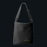 Sac Ajustable Black Gold Girl Script Monogramme Nom Moderne<br><div class="desc">Anniversaire or et noir,  cadeau de baby shower ou de bachelorette pour quelqu'un qui aime le luxe glam et les styles chic.</div>