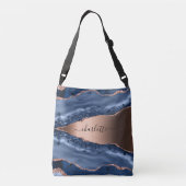 Sac Ajustable Bleu agate marbre rose or nom script (Dos)