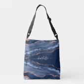 Sac Ajustable Bleu agate marbre rose or nom script (Dos)