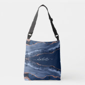 Sac Ajustable Bleu agate marbre rose or nom script (Devant)
