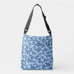 Sac Ajustable Bleu, Fleurs blanches : Vintage