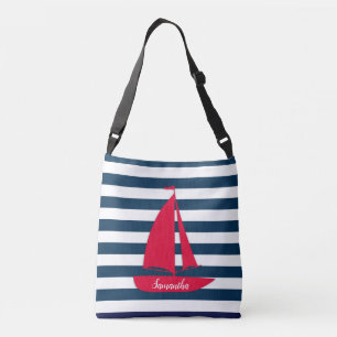 Sac Ajustable Bleu Nuit Marin Rayé Blanc Monogramme Rouge Bateau