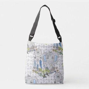 SAC AJUSTABLE BLEUE & GRIS BOHO BABY ELEPHANT & DREAMCATCHER
