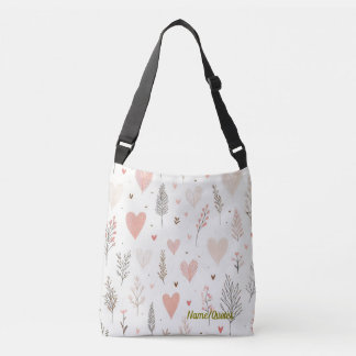 Sac Ajustable Blush Hearts & Botanical Seamless Pattern