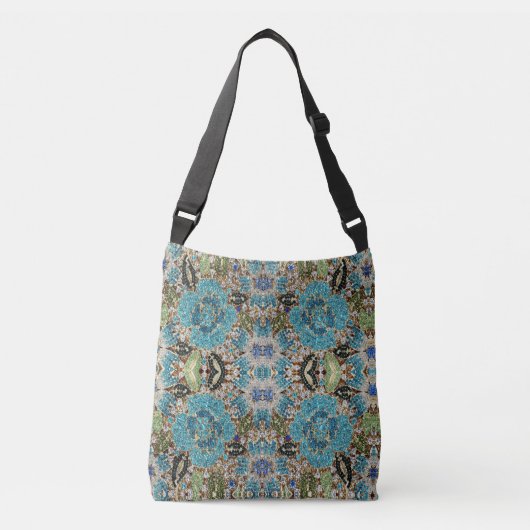 Sac Ajustable bohème girly chic argent turquoise fleur bleu (Devant)