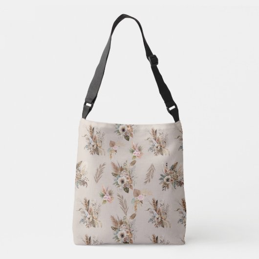 Sac Ajustable Boho beige floral botanique fleurs roses vertes  (Dos)