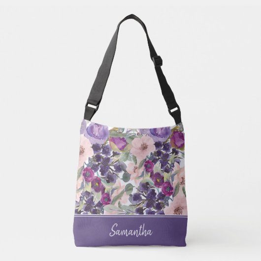 Sac Ajustable Boho Blush rose violet Aquarelle d'aquarelle Flora (Devant)