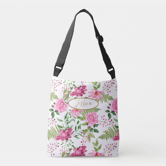 Sac Ajustable Boho Gold Rose Aquarelle Floral Bridesmaid Cadeau (Devant)