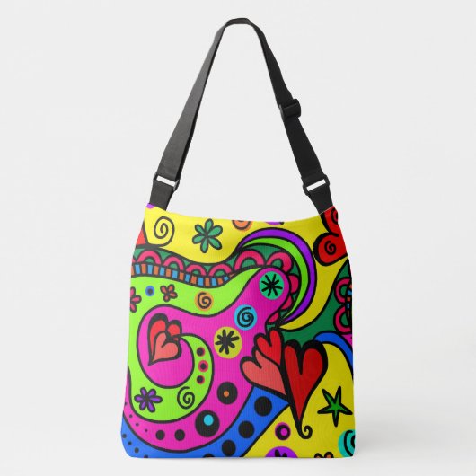 Sac Ajustable Boho Hippie Colorful Psychedelic Design Coeurs (Devant)