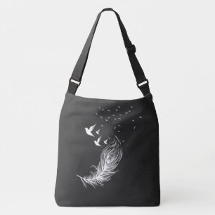 Sac Ajustable Boho Plumes Blanches et Oiseaux Volants Artistique