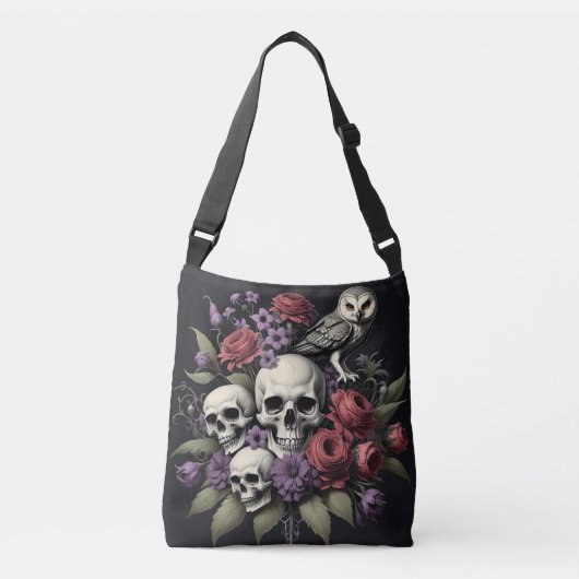 Sac Ajustable Bouquet gothique avec trois crânes et un hibou (Devant)