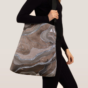 Sac Ajustable Brown Marbre Agate Parties scintillant argent Glam