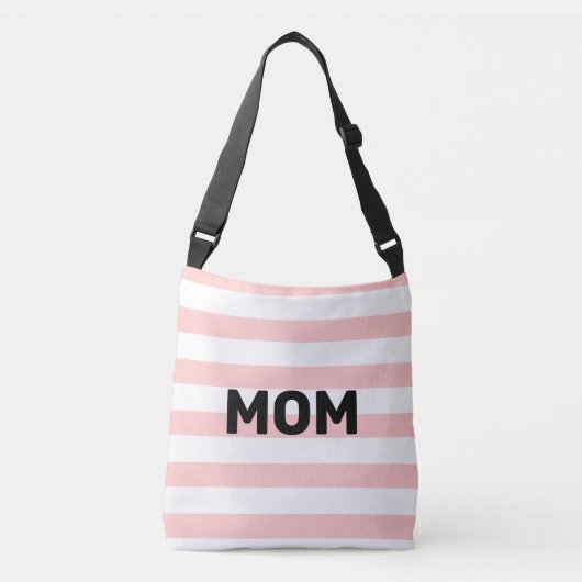 Sac Ajustable Calligraphie maman sur rayures roses et blanches (Devant)