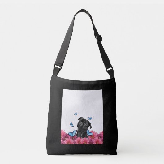 Sac Ajustable Carlin Noir Avec Papillons Bleus Et Gerberas (Devant)