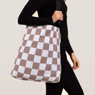 Sac Ajustable Carrés Checker mocha brun blanc géométrique rétro
