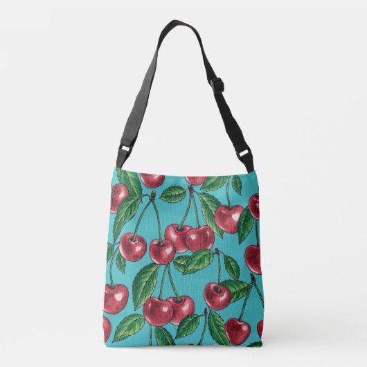 Sac Ajustable Cerises rouges sur turquoise (Dos)