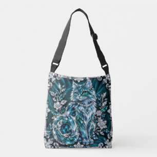 Sac Ajustable Chat en cristal de turquoise de luxe   Cadre en ar