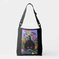 Chat noir blanc et fleurs été