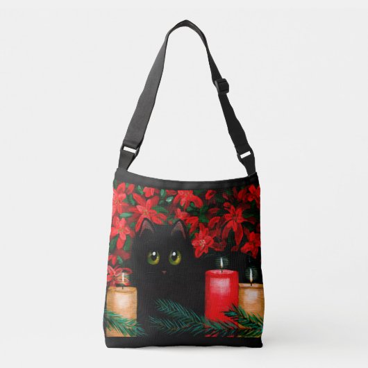 Sac Ajustable Chat Noir de Noël Poinsettias Bougies (Devant)