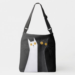 Sac Ajustable Chat noir et chats blancs sur fond noir
