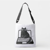 Sac Ajustable Chat noir Whimsical assis sur un ordinateur portab (Devant)