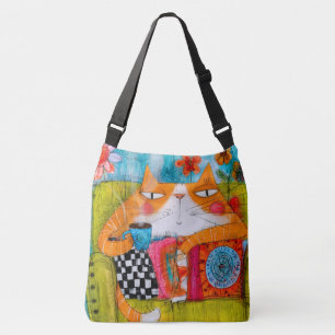 Sac Ajustable Chat roux fantaisiste avec tasse de thé