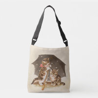 Chatons vintage sous parapluie art de chat antique